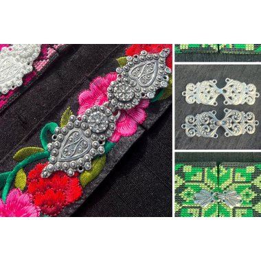 Tinn-Per hemper, knapper, maljer og brosjer til festdrakt